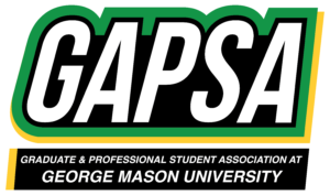 White lettering spells out GAPSA with a green and gold outline, and the words below "Graduate & Professional Student Association at George Mason University."Logo